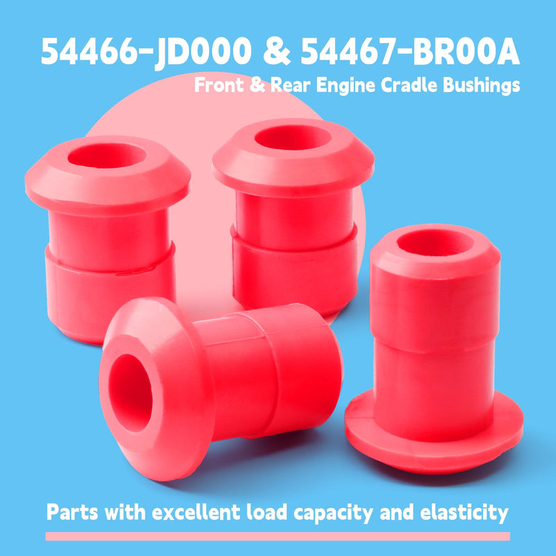 4Pcs 54466-JD000 54467-BR00A Front & Rear Subframe Engine Cradle Bushing Kit Replacement for Nissan for Rogue 2008-2020 Red Replacement Parts