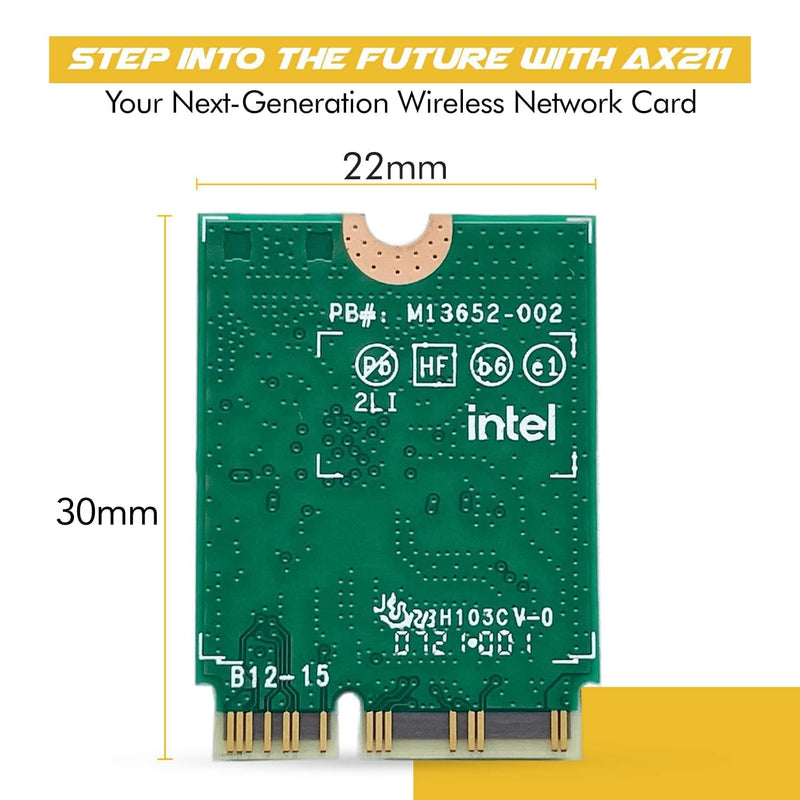 AX211 WiFi 6E Card | Tri-Band Wi-Fi | Up to 2.4 Gbps | CNVio2 M.2 WiFi Card for PC | Supports Bluetooth 5.3 | Requires Intel 11th+ Gen CPU Windows 10/11, Linux | AX211NGW Wi-Fi 6E M.2 CNVio2 AX211