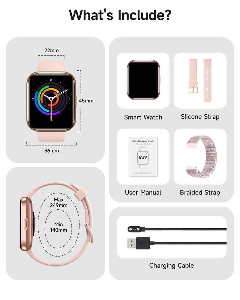 Woneligo Smart Watch for Women, Answer/Make Calls, Alexa Built-in, 1.85" Touch Screen Fitness Tracker for Android & iPhone, Heart Rate/Sleep/SpO2 Monitor Smartwatch, Waterproof (Rose Gold) Rose Gold