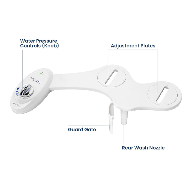 LUXE Bidet NEO 110 - Single Nozzle, Non-Electric Bidet Attachment for Toilet Seat, Adjustable Water Pressure, Rear Wash (White) White
