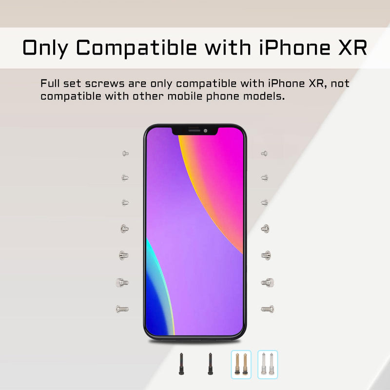 for iPhone XR Complete Full Screw Sets Replacement for iPhoneXR with Pentalobe Screw Color Repair Kit 4 Screwdrivers for A1984 A2105 A2106 A2108