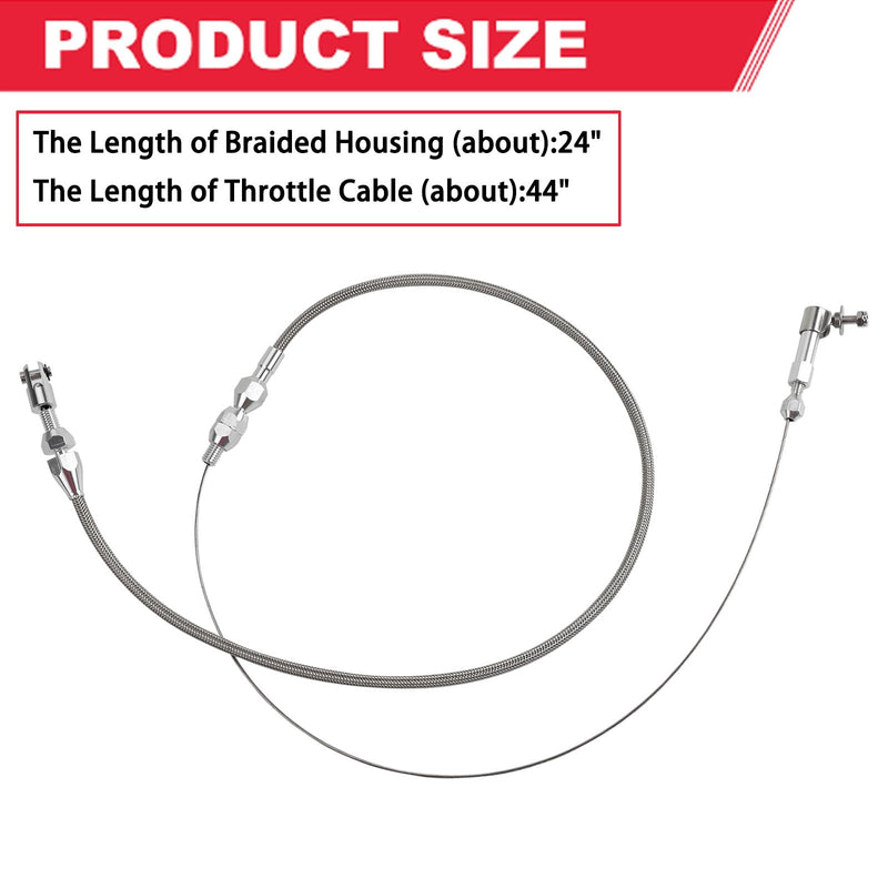 24"" Hi-Tech Universal Throttle Cable Kit Braided Stainless Steel with Aluminum Fittings Ferrules, Replacement Accelerator Cable 24 inch Long Cut To Fit