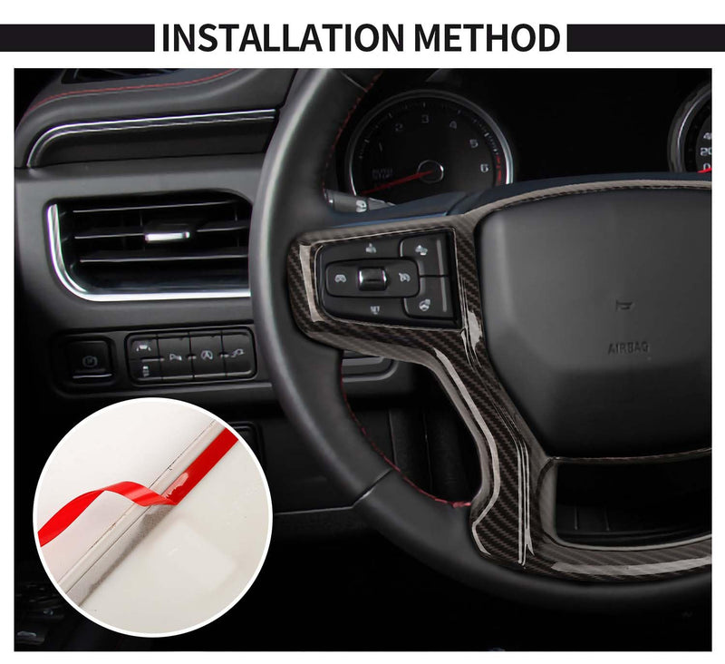 Voodonala for Chevy Silverado Steering Wheel Panel Cover Interior Steering Wheel Accessories Compatible with Chevy Silverado 1500 2019-2024 Suburban 2020+ Tahoe 2021+(1Pc,ABS,Carbon Fiber Black) Carbon Fiber Black 2019+ Model B