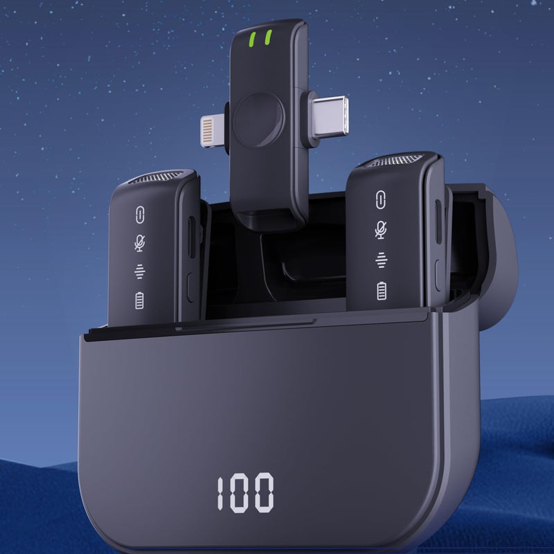 Wireless Lavalier Microphone Compatible for iPhone Android Camera PC,Dual Plug Lightning USB-C,Omnidirectional Sound Pickup for Video Recording,Filming,Live Streaming,Vlogging