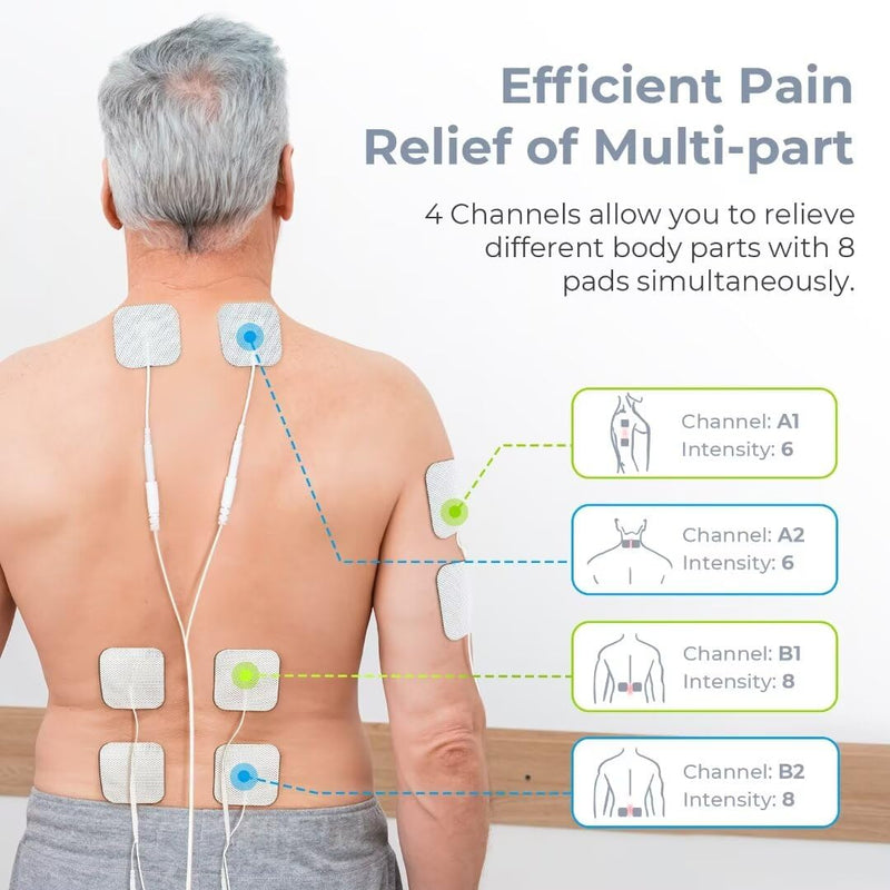 AUVON 4 Outputs TENS Unit Muscle Stimulator with 24 Modes & Intuitive Operation Design, FSA & HSA Eligible, TENS Machine with 10 TENS Pads, Electronic Pulse Massager for Back Pain Relief Therapy White