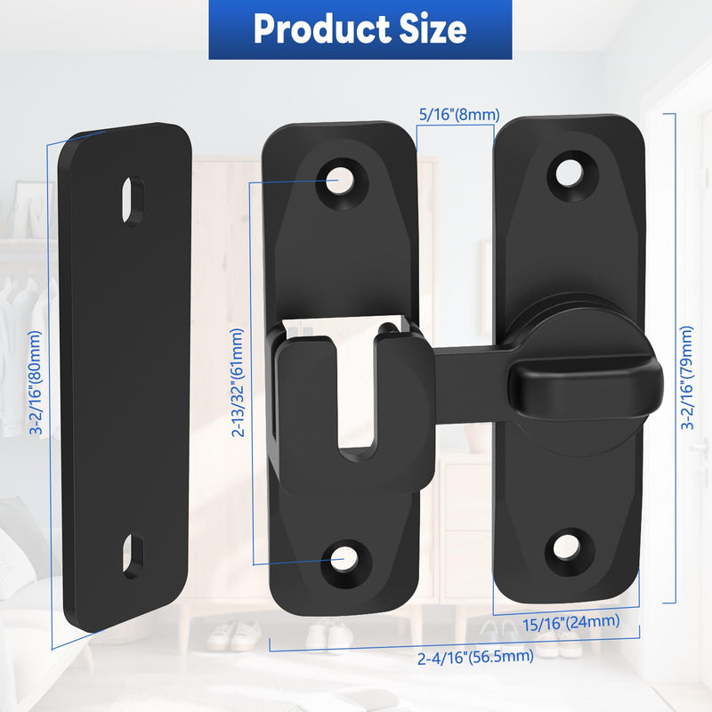 90/180 Degree Barn Door Locks and Latches, Safety Aluminum Hardware Sliding Door Latch, Small Flip Locks for Barn, Bathroom, Cabinet, Garden, Window (Black-4PCS) Black-4PCS