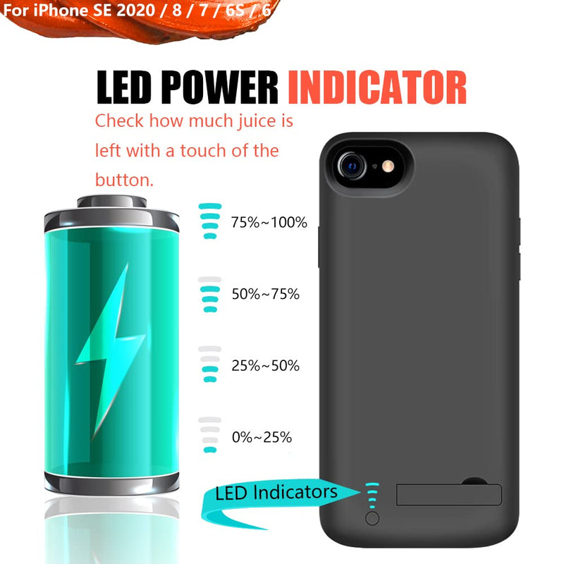 Battery Case for iPhone SE 2020/8 / 7 / 6S / 6, 5000mAh Rechargeable Extended Battery Charging Charger Case, Adds 2X Extra Juice (4.7 Inches) Black