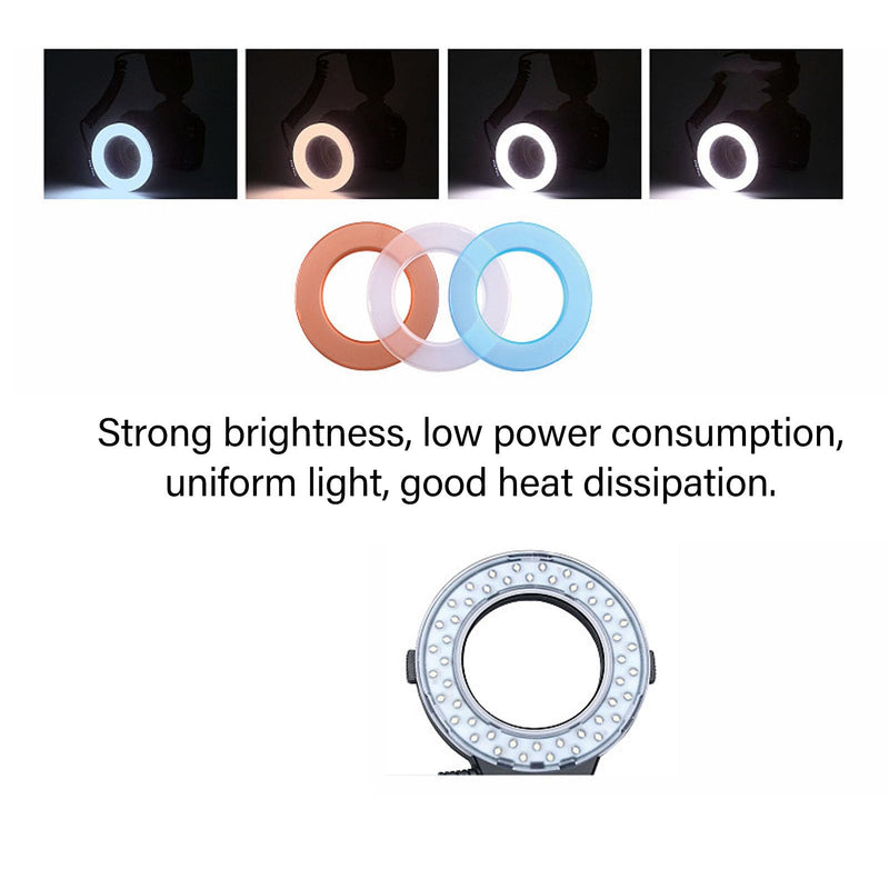 48 Macro LED Flash Light with LCD Display Power Control, 4 Lighting Modes, 7 Level Brightness Adjustments, Flash Light with Adapter Rings and Flash Diffusers for DSLR Cameras