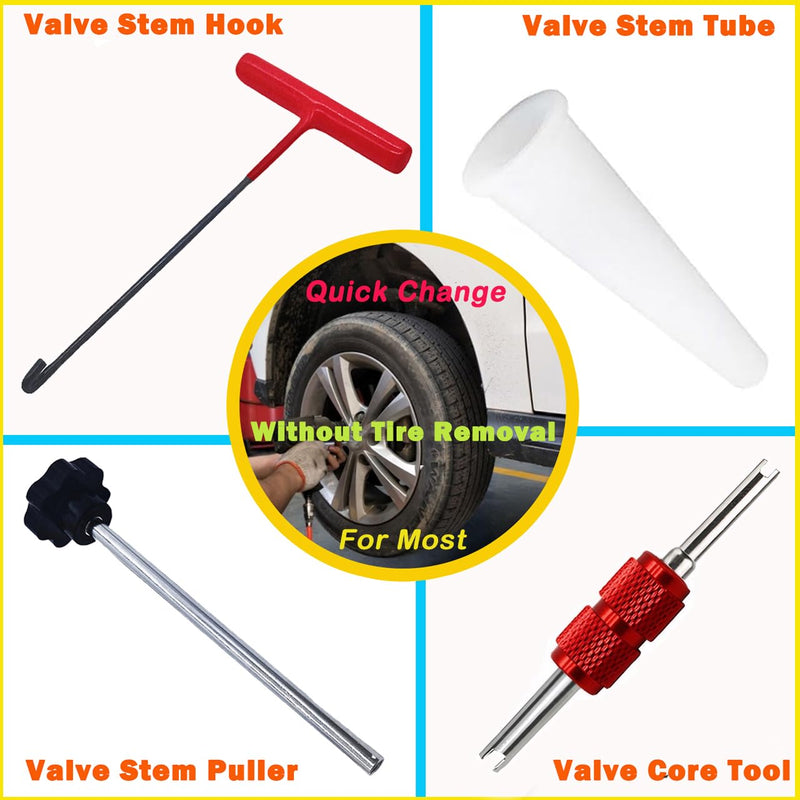 Valve Stem & Core Removal Replacement Tool Kit,Tire Valve Stem Installation Tool without Tire Removal, 2-in-1 Valve Stem Caps & Core Wrench,With 5 TR413/5 TR414, for Cars Motorcycles Lawn Mowers ATVs