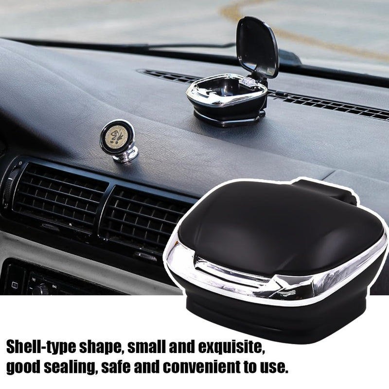 Car Ashtray with Lid, Flame Retardant Car Cigarette Ash Trash Can with Led Light, Waterproof Plastic Mini Ashtray Suitable for Most Vehicles, Universal Car Accessories (Black) Black