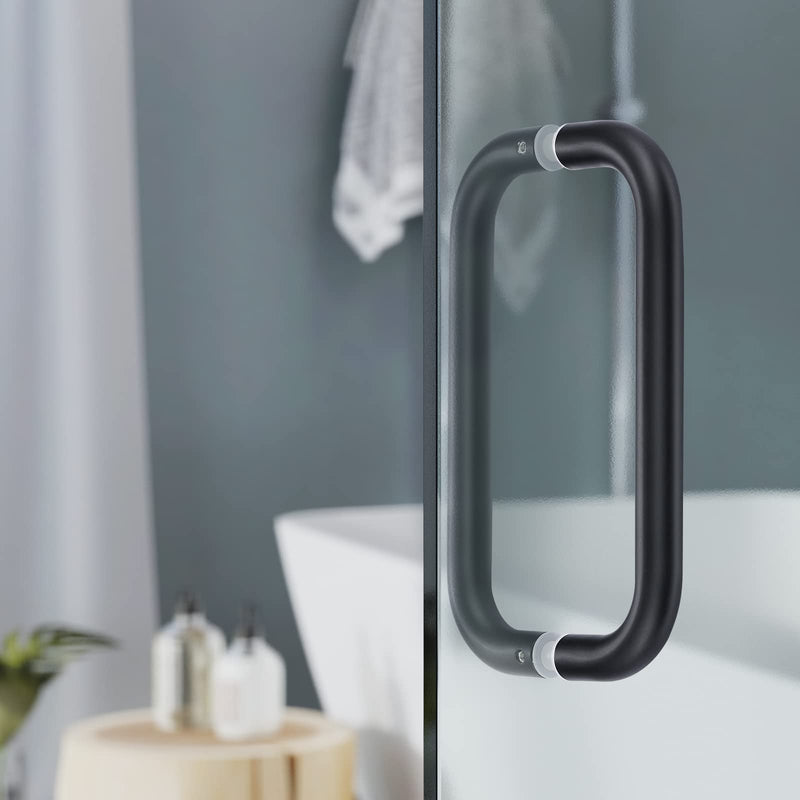 Ranbo Matte Black 8" （CTC） Tubular Back-to-Back Shower Door Handle，3/4" Diameter Pull Handles with Metal Washers, for 1/4"- 1/2" Thick Glass and 1-3/8" - 2-1/6" Thick Wooden or Metal Doors 8 Inch 8" Matte Black