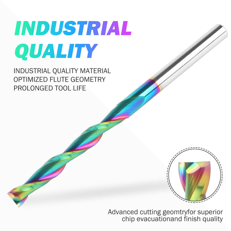 Upcut Spiral Router Bit Extra Long 4 Inch Overall Length, 2 Inch Cutting Length with TAC Extreme Tool Life Coated, Carbide Up Cut CNC Router Bits for Wood Carving Tools 1/4" Dia - 2" CL -1/4" Shank