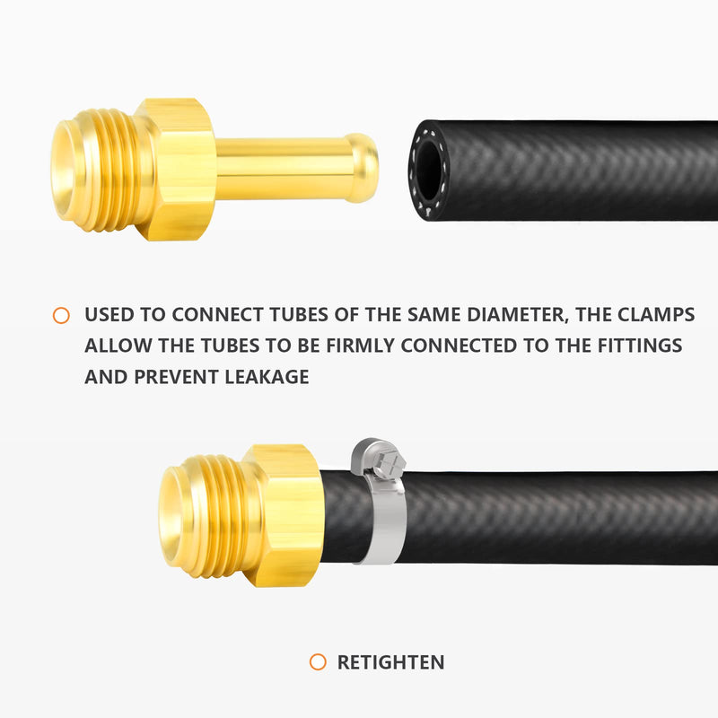 GASHER 5PCS Brass Brake Line Hose Fittings 3/8" Barb x 1/2"-20 Threads（Inverted Flare） Union for Fuel/AIR/Lquid/Gas 3/8" Barb × (1/2"-20 I) 5