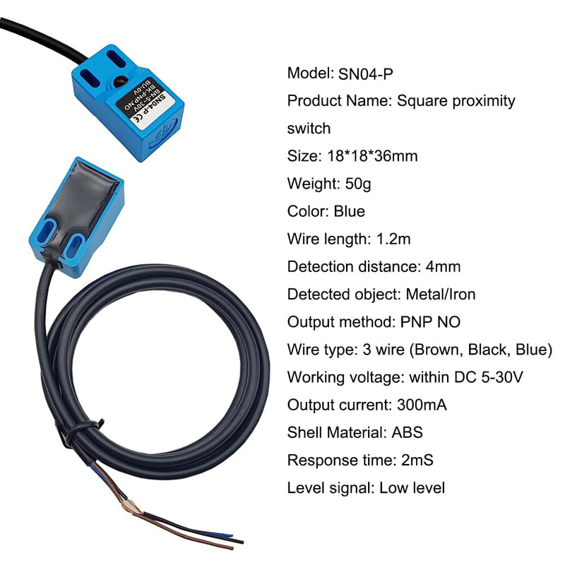 Square Inductive Proximity Sensor SN04-P Normally Open Detection Approach Switch PNP NO with TL PL SN Bracket (Blue, 4 Pack)
