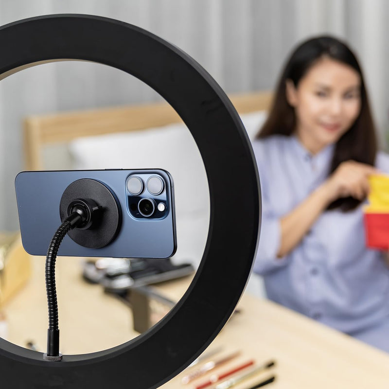 Super Magnetic Phone Holder for Ring Light and Tripod Stand with 1/4'' and Hot Shoe Adapter, Flexible Cell Phone Tripod Mount Adapter for MagSafe iPhone 15 14 13 12 Series