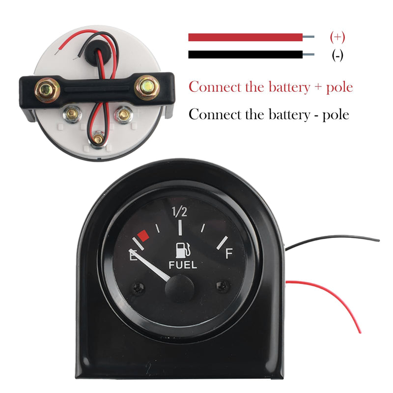 2" 12V Fuel Gauge Kit with Nut/Bracket,240-33 Ohm Boat Fuel Gauge with E-1/2-F Pointer Dash for Indicating Tank Fuels Levels,White Light Fuels Level Gauges for Car Boat