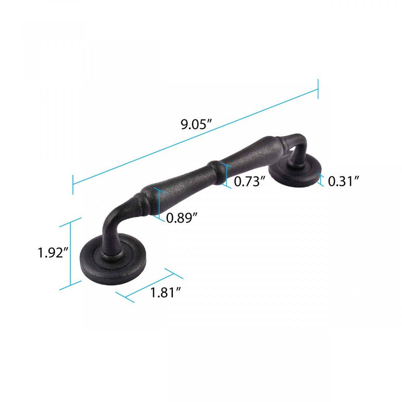 Renovators Supply Manufacturing Black Door Pull Handle 9" H Cast Iron Colonial Antique Design Colonial Spindle 9" Pack of 1