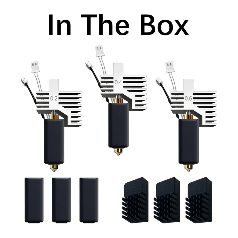 for ELEGOO Centauri Carbon Hotend Kit (3pcs), Pre-Installed 0.2mm/0.4mm/0.6mm Brass Hardened Steel Nozzle, Extruder kit Has Pre-Installed Heat Sink,with 3PK Silicone Socks and 3PK Nozzle Wipes
