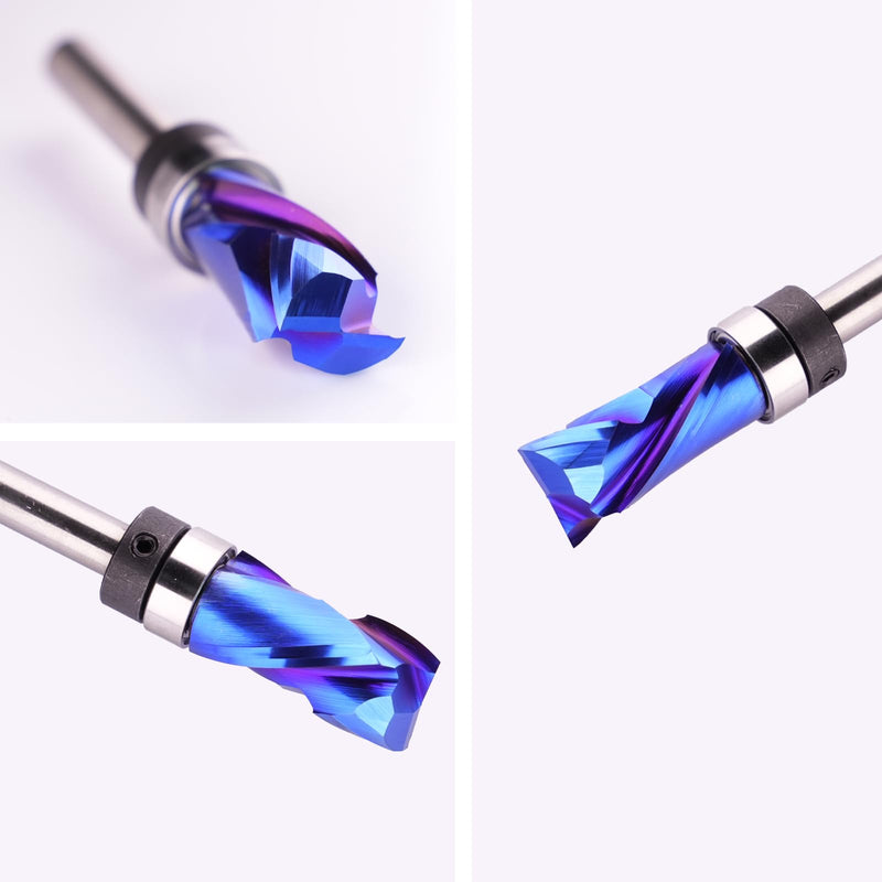 Template Top Bearing Compression Flush Trim Router Bit 1/4" Shank 1/2" Cutting Diameter 1" Cut Height Pattern and Mortising Flush Cut Trim Bit for Woodworking Trimming 1/2" Dia, 1" Height, 1/4 Shank