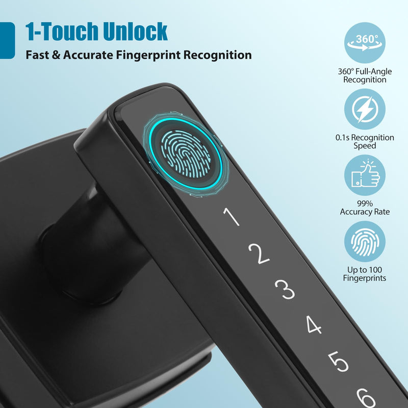 Bamberg N1 Smart Door Knob,4-in-1 Keyless Entry with Fingerprint, Tuya APP, Keypad Code & Key | Biometric Fingerprint Lock for Privacy on Bedroom, Apartment, Office and Indoor Doors