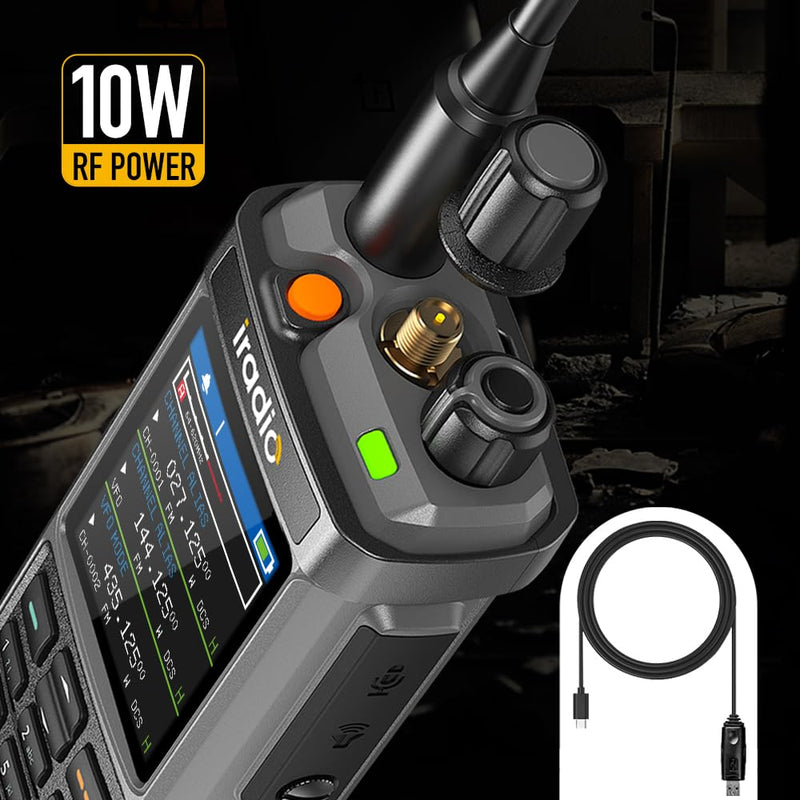Iradio UV-98 Plus 10W Multi-Band Long Range Walkie Talkie,18–1000 MHz HF/VHF/UHF Ham Radio with FM/AM/SSB, Cross-Band Repeater & NOAA Shortwave, USB-C Quick Charge (with Programming Cable)