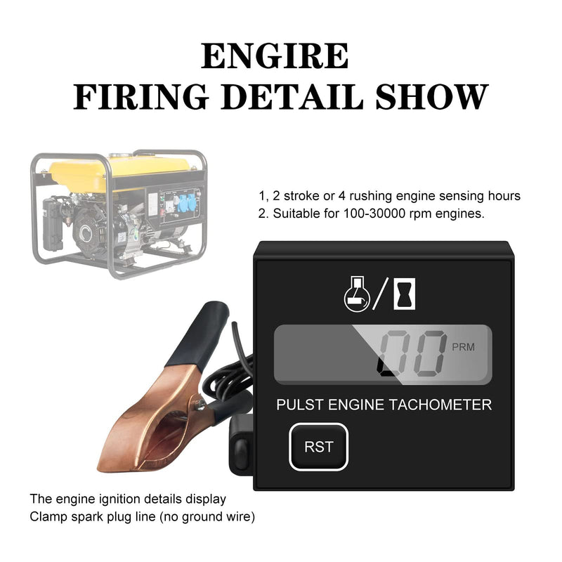 BIBARAJM Small Digital Engine Tachometer - Inductive, Waterproof, Suitable for Chainsaw, Marine, ATV, Motorcycle, UTV