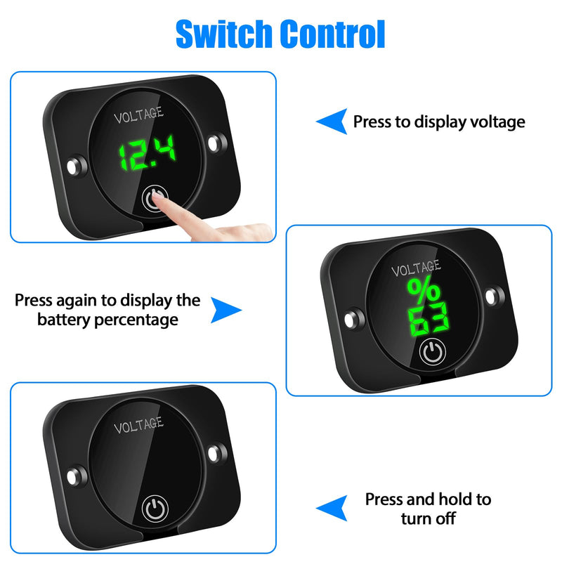 Linkstyle Battery Voltage Gauge, DC 24V 12V Volt Meter, Digital Display Voltage Meter 12V, Waterproof Voltmeter with Touch Switch