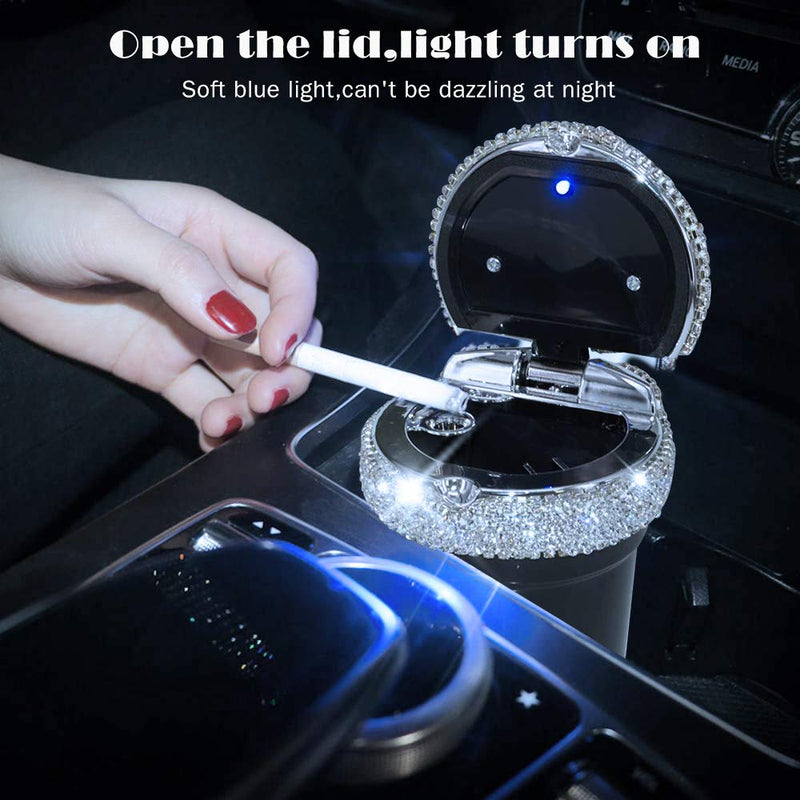 eing Car Ashtray Portable Bling Cigarette Smokeless Cylinder Cup Holder with Blue LED Light Indicator,Car Accessories for Women,Ideal for Car,Home and Office,1 - Pack Black+White 1 -Pack Black+White