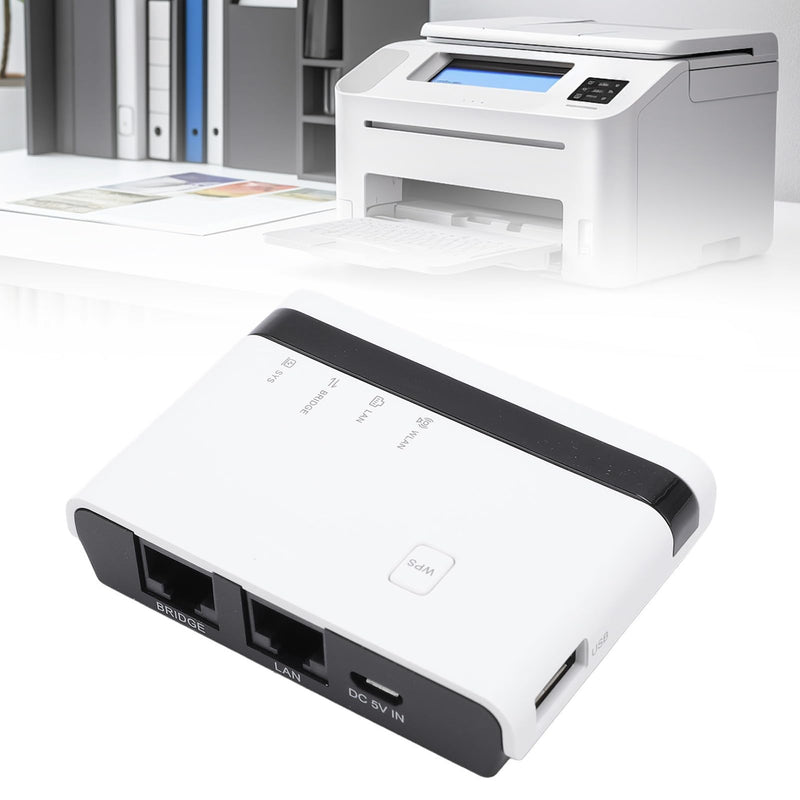 Wireless Print Server with 4 USB Sharing, Multi Mode (Wired / 2.4G WiFi/Standalone), Easy Setup, 100Mbps LAN, Plug and Play for & (White) white