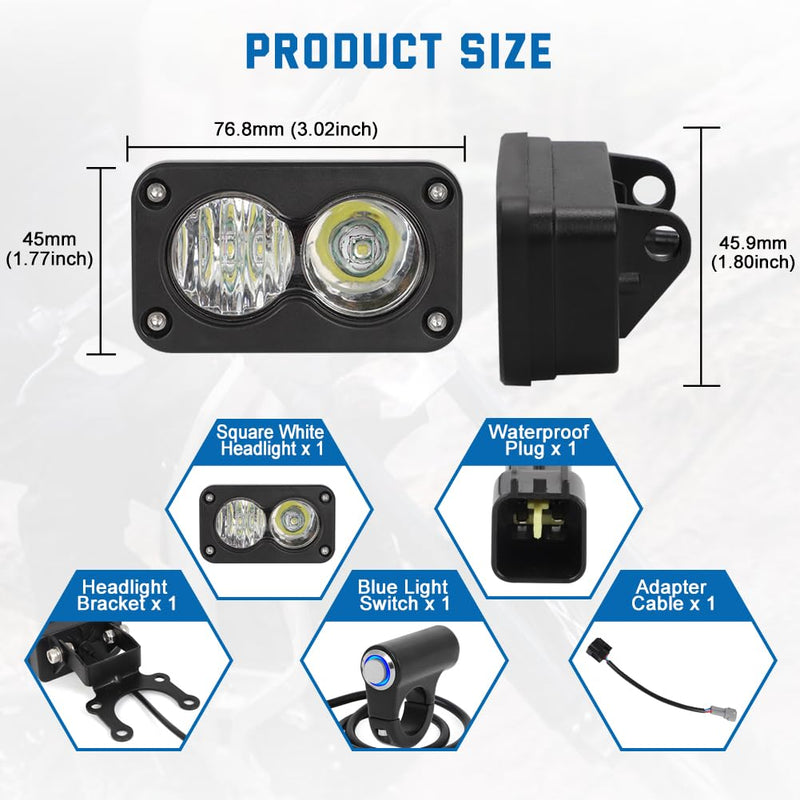 Dirtbike Headlight Kit for Sur-Ron Segway X260 Talaria Sting R MX4 PC Lens Motorcycle Light Bar Led Headlamp with Blue Light Switch White Upgraded white light