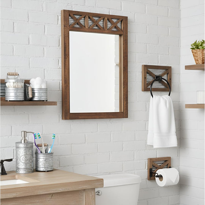 Autumn Alley Farmhouse Toilet Paper Holder and Rustic Towel Holder Set, Wall Mount, Rustic Wall Toilet Paper Holder and Bathroom Hand Towel Holder Decor, Wooden Brown