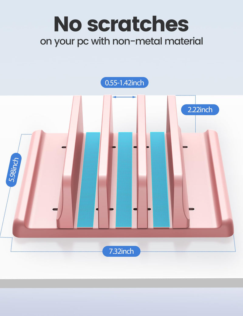 Vaydeer 3-Slot Vertical Laptop Stand Made of Premium ABS Plastics 5 in 1 Design Space-Saving Adjustable Desk Organizer for All MacBook/Chromebook/Surface (Pink) Pink
