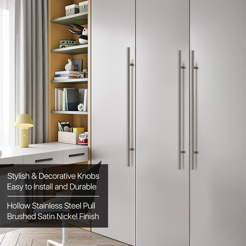 Flexzion 5 Pack Kitchen Cabinet Handles Silver Drawer Pulls 24 inch, 15 inch Hole Center, Stainless Steel T Bar with Satin Brushed Nickel, Hardware for Kitchen Cupboard Door Bathroom Furniture