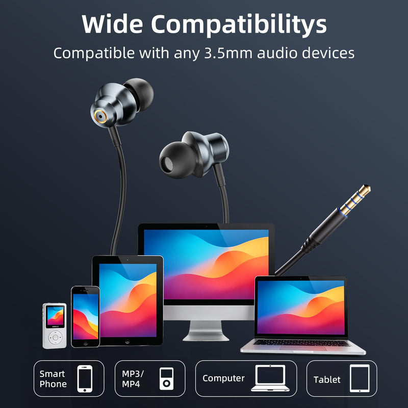 Wired Earbuds with Noise Isolating Fit, Deep Bass Stereo Wired Earphones, 3.5mm Jack Plug in Headphones with in-Line Mic for Clear Calls, Compatible with PC, Laptop, Gaming Blue