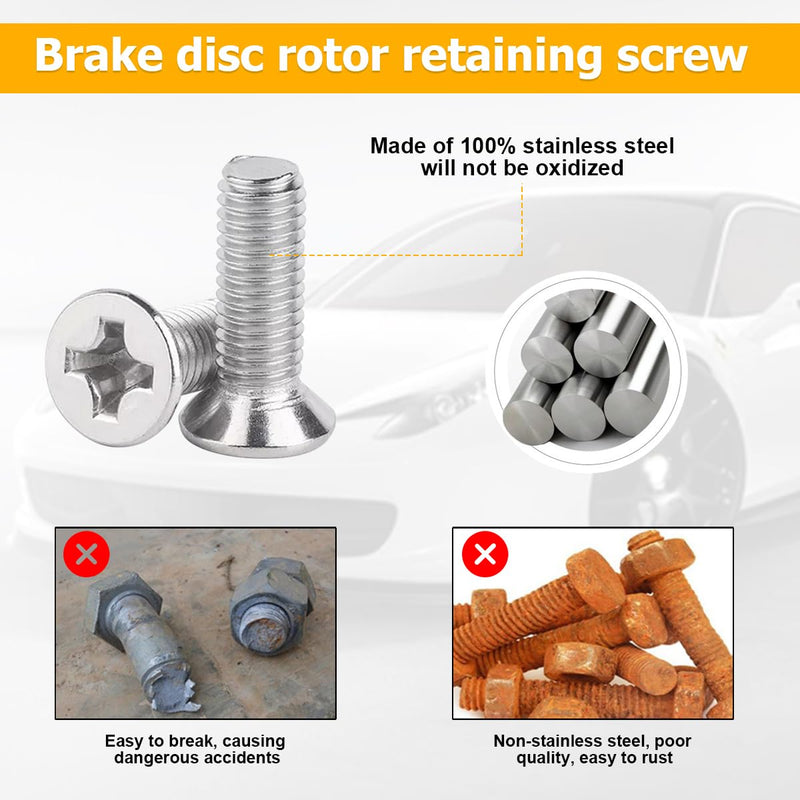Mandark 8PCS Stainless Steel Car Screw Rotor Brake Disc Retaining, OEM#93600-06014-0H Auto Retaining Screws Replacement for Front and Rear Rotor, Compatible with Civic, Accord, Odyssey 8 Pcs
