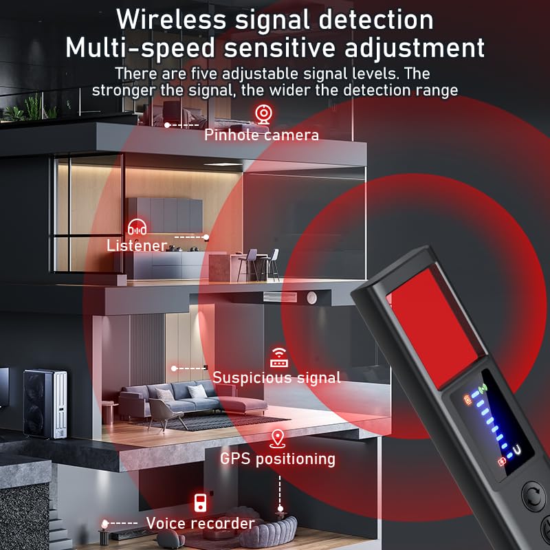Hidden Camera Detectors, 2026 AI Upgraded Spy Camera Detectors | 8 Levels Sensitivity 9 Modes Signal, 25H Battery, Mini Device Finder for Hotel Car Office Home Travel Meeting Room Black