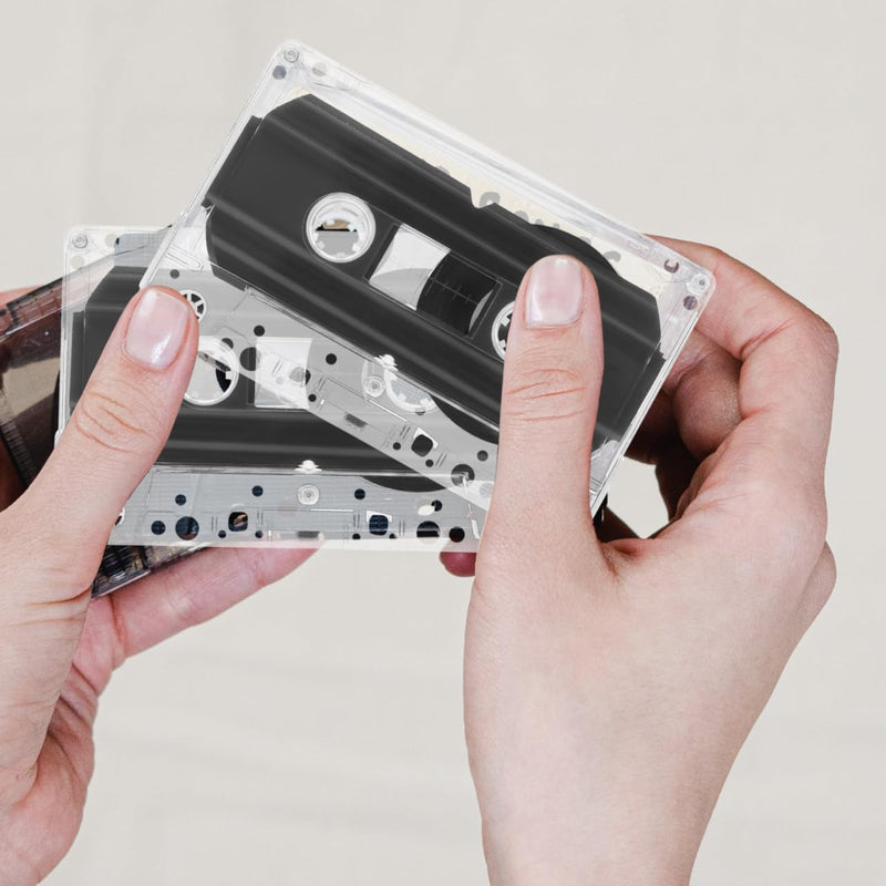 6 Pcs Blank Audio Cassette Tapes, Black Plastic 60-Minute, Recordable Tape Recorder Transparent Box Music Voice Memos (3.93x2.52 Inch)