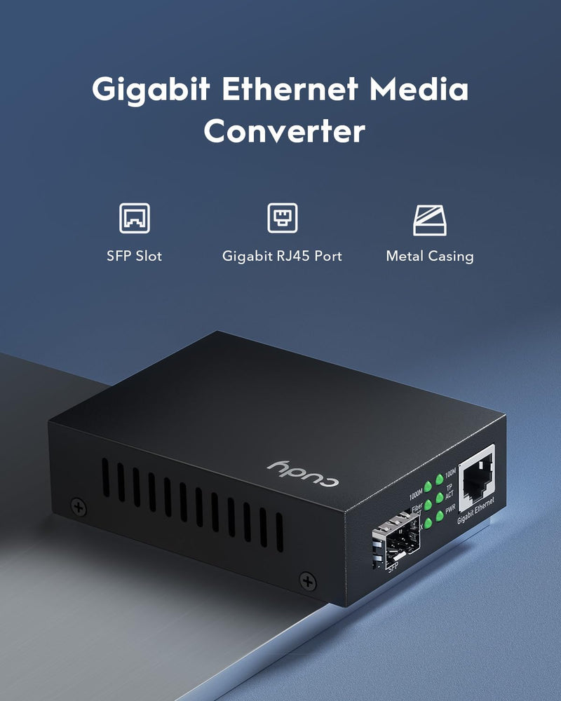 Cudy MC220 Gigabit SFP to RJ45 Fiber Media Converter, Fiber to Ethernet Converter, Plug and Play, Metal Casing, Versatile Compatibility, Auto-Negotiation