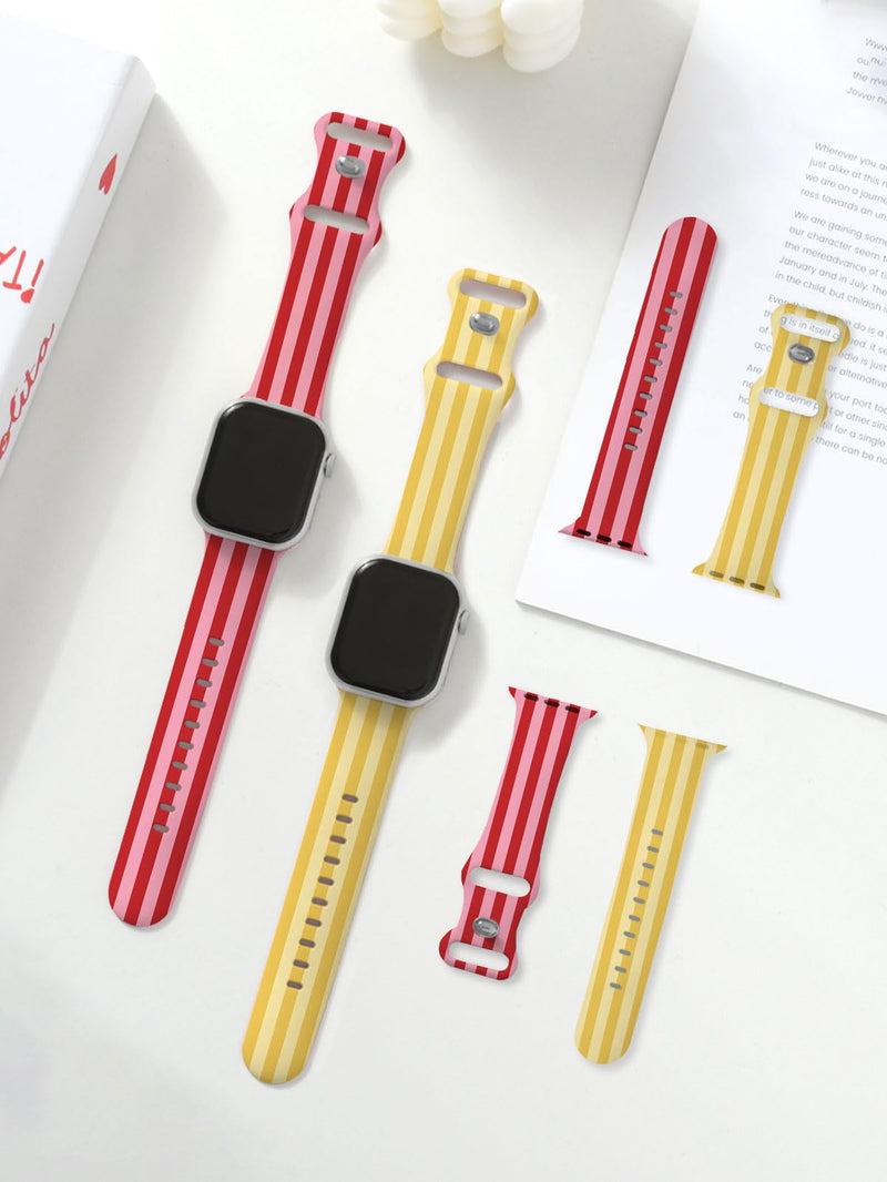 Cute Watch Band Compatible with Apple Watch for Cherry Bow Watch Strap Women, Soft Silicone Compatible with iwatch Series 11 10 9 8 7 6 5 4 3 2 1 SE Ultra 38 40 41 42 44 45 46 49mm Striped - red 38mm/40mm/41mm/42mm(Series 11 10)