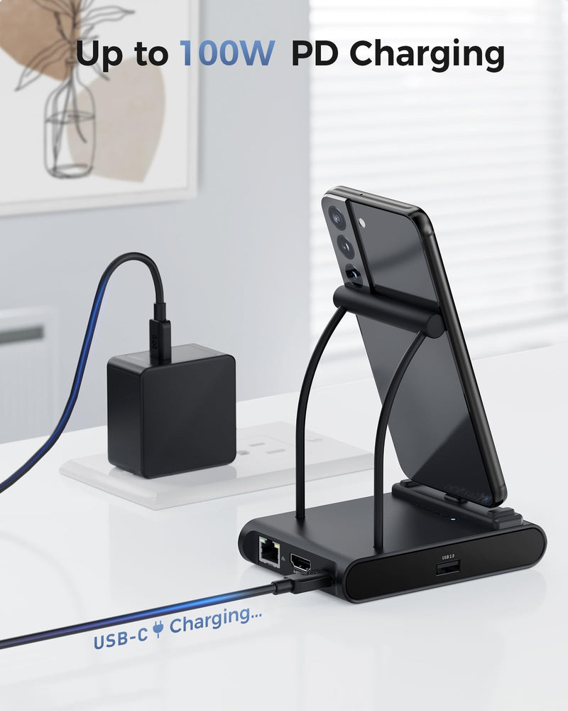 Cable Matters 5-in-1 iPhone 16/15 USB C Hub HDMI 4K@60Hz, iPad Docking Station with Gigabit Ethernet, USB-A 3.2 Port, 100W PD, USBC Hub Stand for iPhone 16/15 Pro Max, iPad Pro, Galaxy S23 Ultra