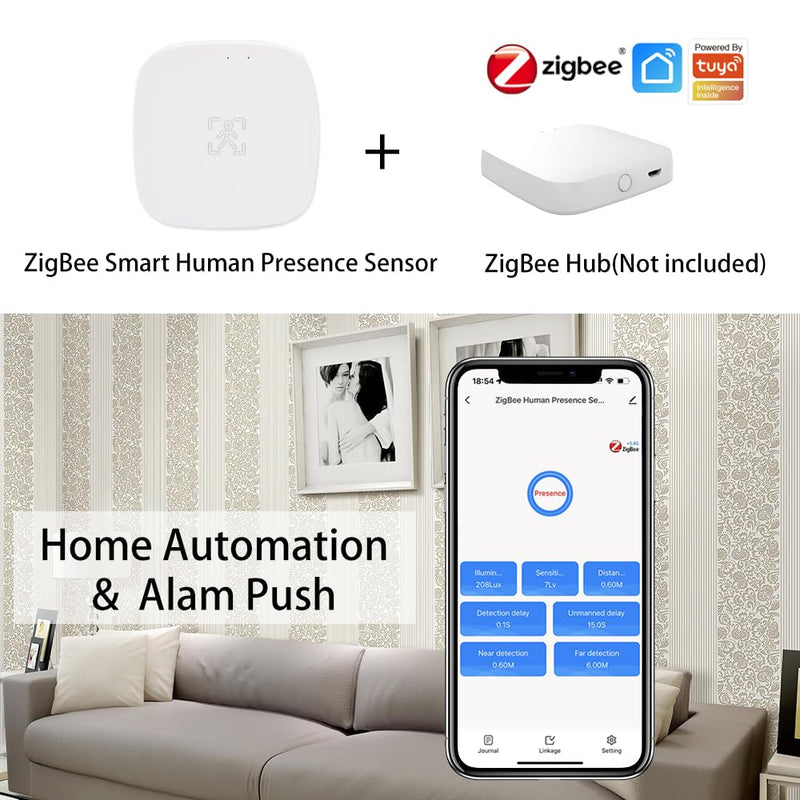 Presence Sensor, WenzhiIoT Smart Motion Sensor Zigbee 5.8 GHz Radar MmWave Presence Sensor Movement Body Motion Detection with Luminance/Distance Tuya Smart Life Home Assistant Zigbee 5.8GHz MmWave Radar