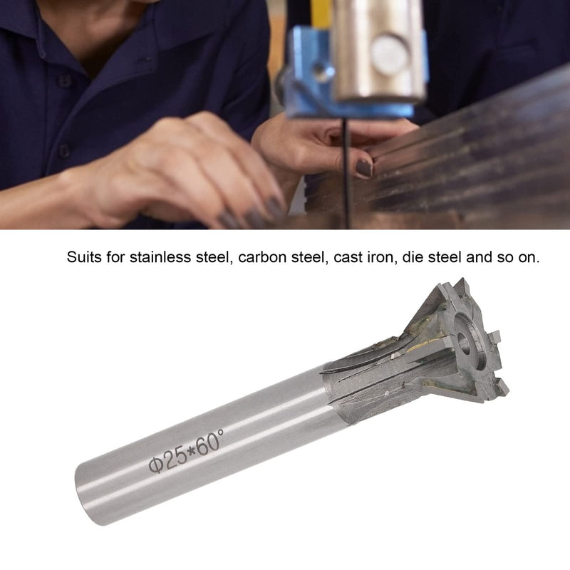 25mm Dovetail Milling Cutter, 6 Flute Carbide End Mill, 60 Degree Straight Shank for Ferrous and Nonferrous Metals