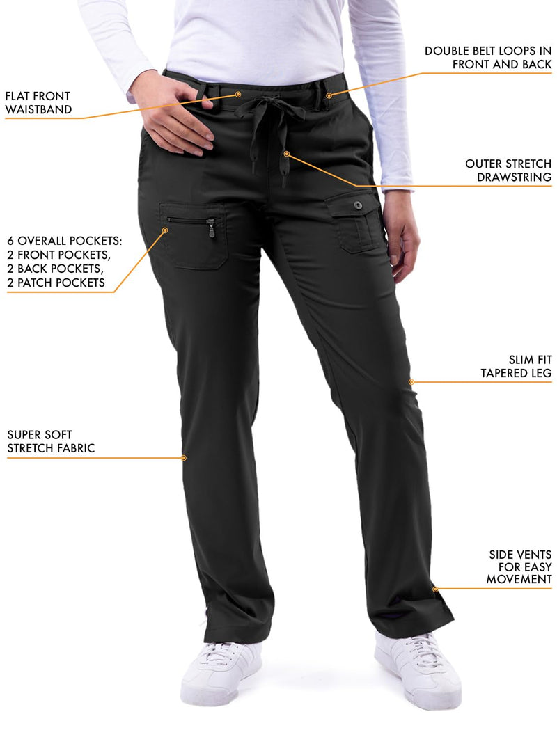 Adar Pro Breakthrough Plus Scrub Set for Women - Enhanced V-Neck Top & Multi Pocket Pants Medium Black