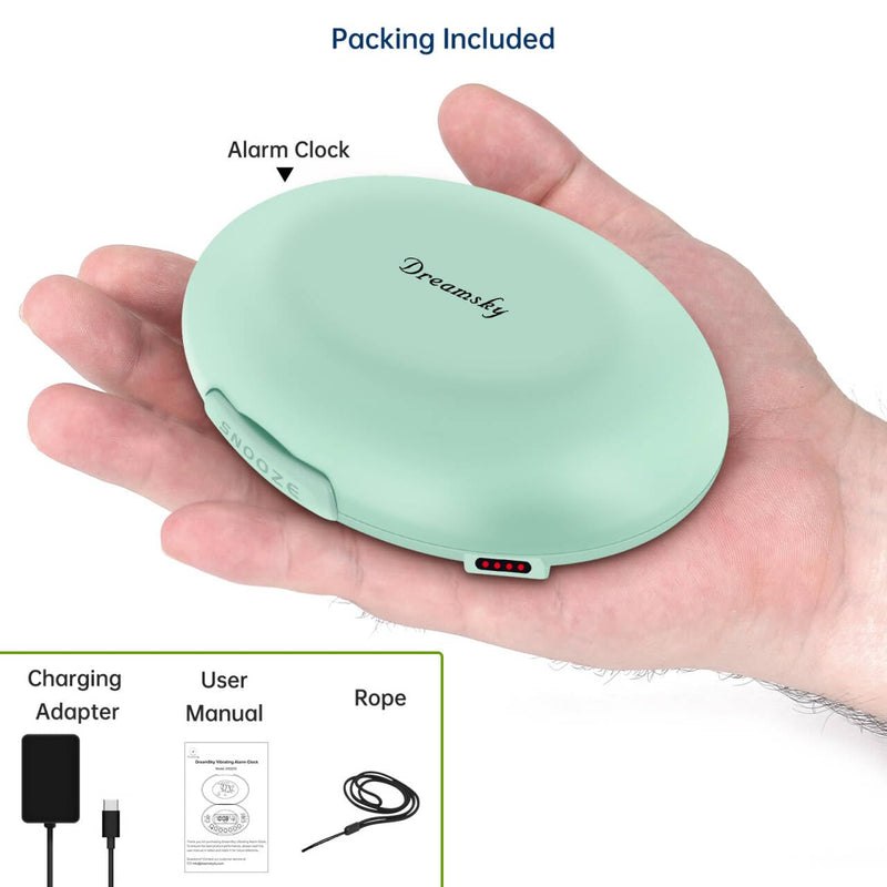 DreamSky Vibrating Alarm Clock for Heavy Sleepers - Bed Shaker Alarm Clock Under Pillow for Adults Teens Kids & Hearing Impaired, Rechargeable Battery Operated for Bedroom, Travel, Auto DST, Backlight Green