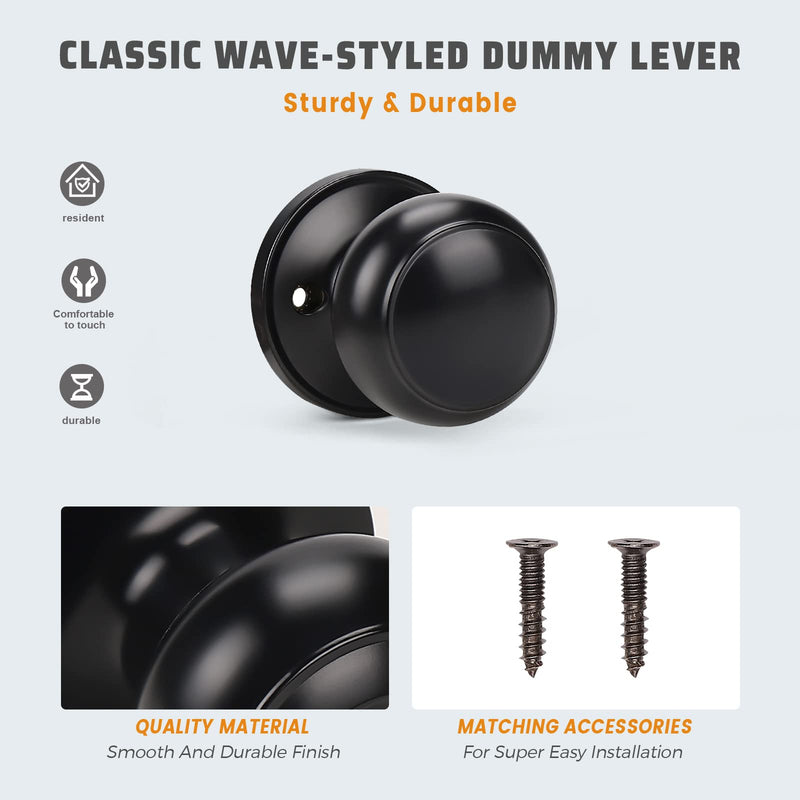KNOBWELL 6 Pack Black Dummy Door Knob, Single Sided Handle for Closets, French Double Doors, and Pantry, Matte Black One Side Non-Turning Interior Push/Pull Door Knob