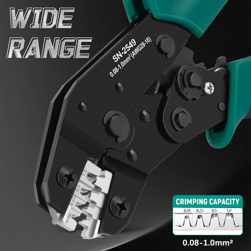 SN-2549 Dupont Crimper, 1290PCS 2.54mm Dupont Connector Kit with Ratcheting Open Barrel Terminal Crimping Tool, 28-18 AWG, White & Black Housings, Male Female Terminals, Headers & Ribbon Cable
