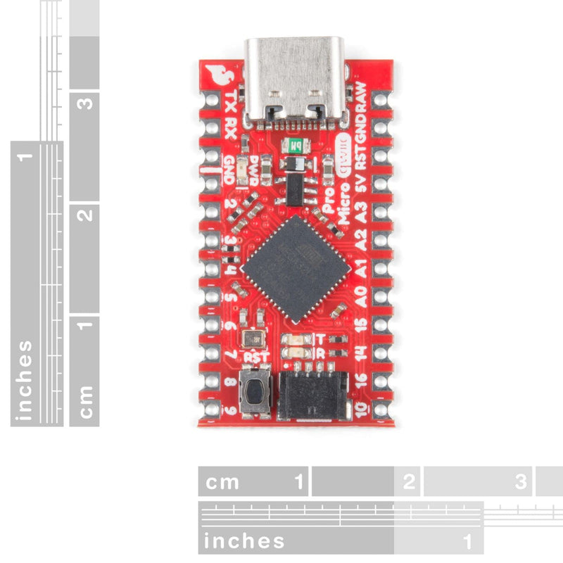 SparkFun Qwiic Pro Micro - USB-C (ATmega32U4) - Compatible with Arduino Development Board 5V/16MHz microcontroller AP2112 3.3V Voltage Regulator Castellated PTH pin Pads Reset Button Maximum 6V Input