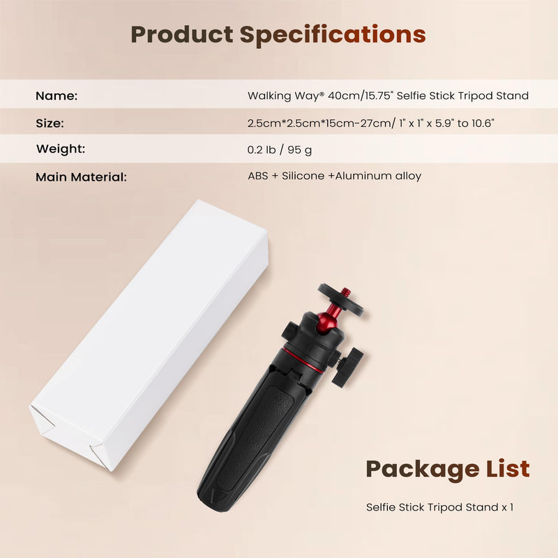 Walking Way 27cm/10.6" Extendable Tripod, Mini Portable Selfie Stick for GoPro 13/Max, DJI Osmo Pocket 3/4/Pro/Xtra Muse/2, Insta360 X5, Stable Stand Accessory for Action Camera, Vlog Handle Grip