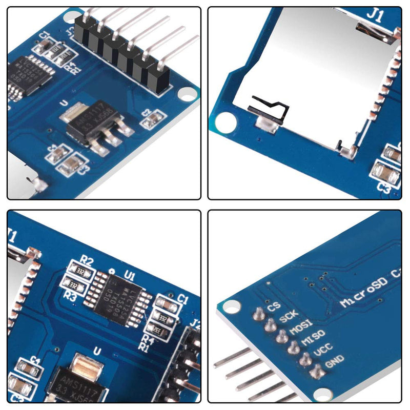 AITRIP 5PCS Micro SD TF Card Adapter Reader Modules with Multicolored Dupont Wire,with Logic Level Chip 3.3V 5V 6 Pin SPI Interface Compatible with for Arduino Raspberry Pi ESP32