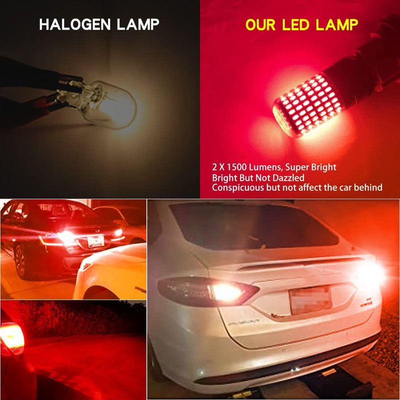 1157 LED Bulbs Red, Brake Stop Light Super Bright 3000 Lumens Error Free Canbus, BAY15D 7528 2057 2357 Automotive Led Tail Rear Light Bulb for Car RV Truck 144SMD (2PCS) 1157